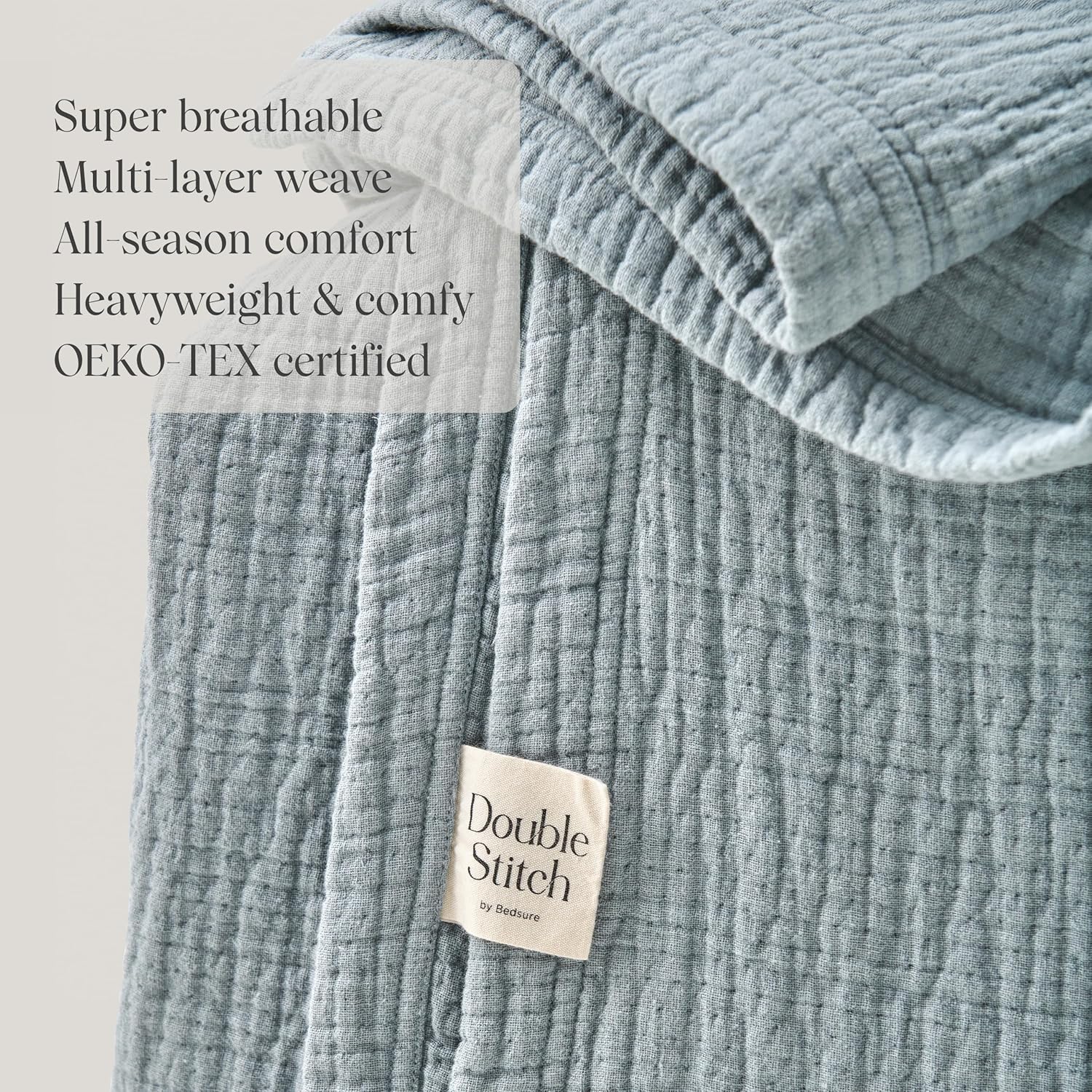 Double Stitch by Bedsure Manta para sofá, presentada en The Daily Beast, manta de muselina de mezcla de algodón de lino ligera y cálida, suave y