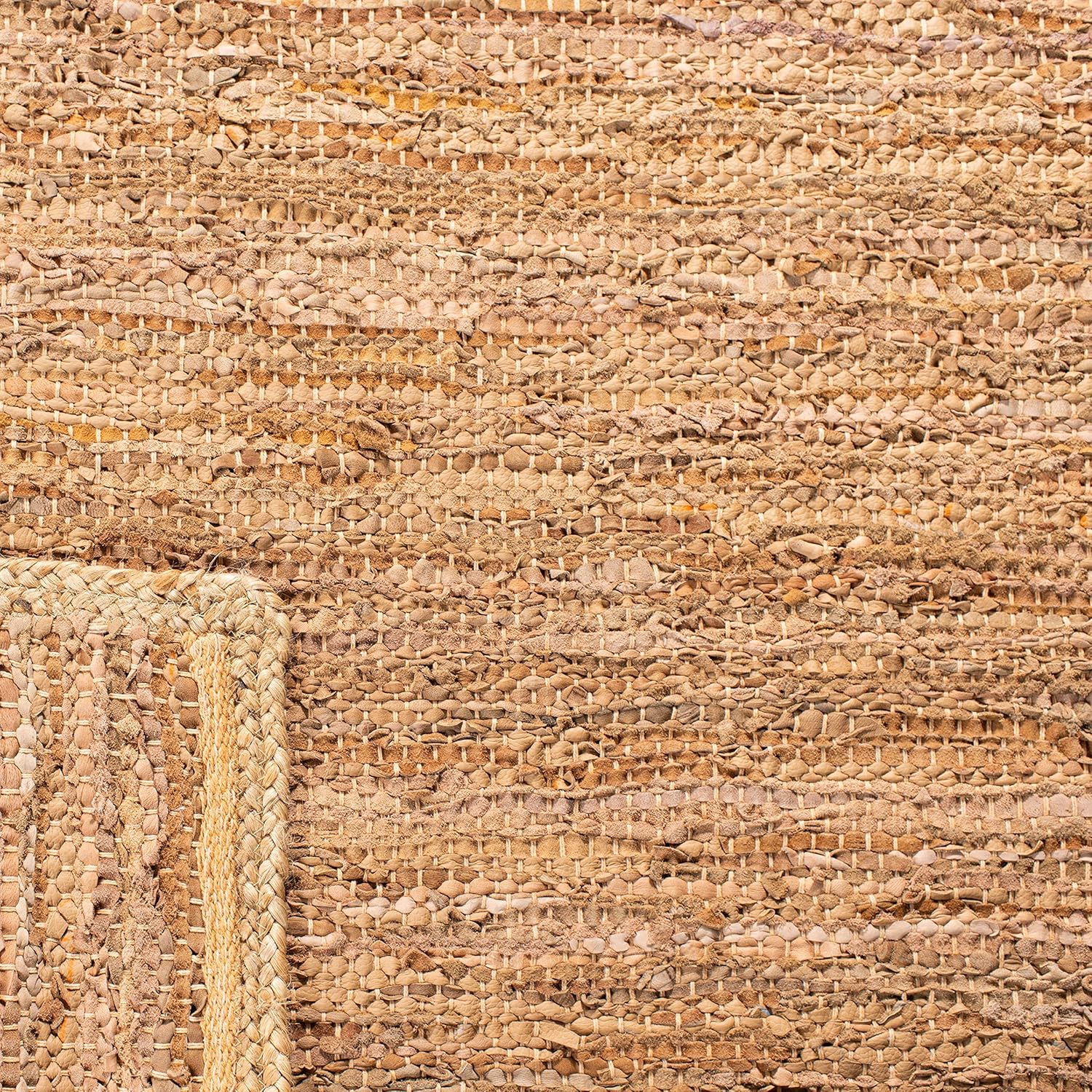 SAFAVIEH Cape Cod Collection – Alfombra decorativa de 4 x 6 pies, color camello y natural, cuero hecho a mano y yute, ideal para zonas de alto