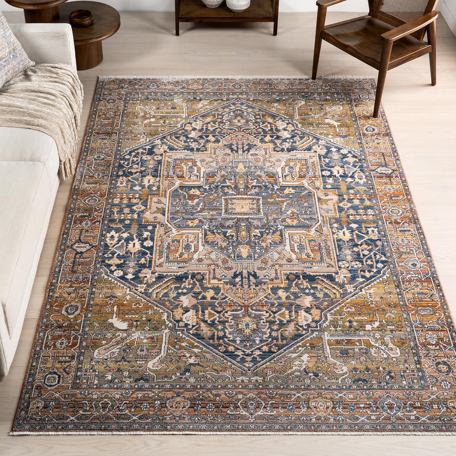 NuLOOM – Alfombra con diseño de medallón, con flecos, modelo Ethel