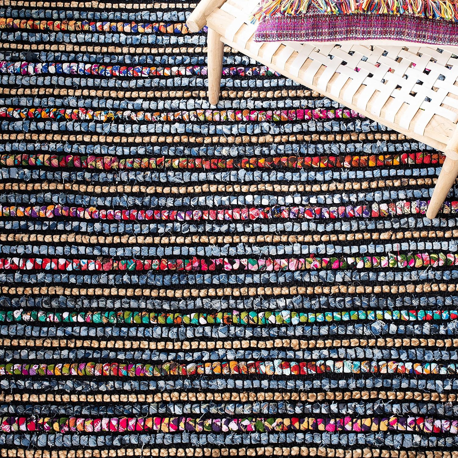 SAFAVIEH Cape Cod Collection – Alfombra decorativa, 2 pies 3 pulgadas x 4 pies, multicolor y natural, tejido plano trenzado de algodón y yute, ideal