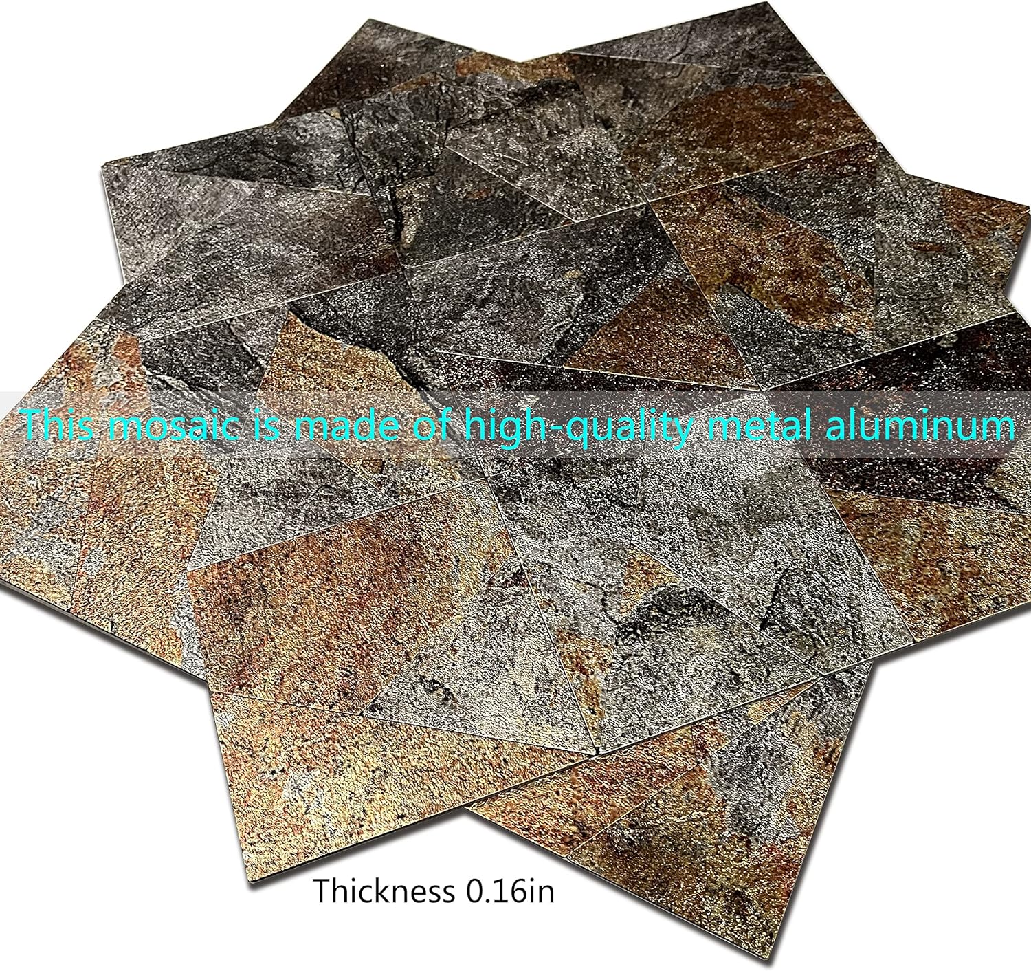 XUANINY 10 hojas de azulejos de metal para salpicaduras de pared, autoadhesivo, triangular, de aluminio, mosaico de aluminio, adhesivo de pared 3D