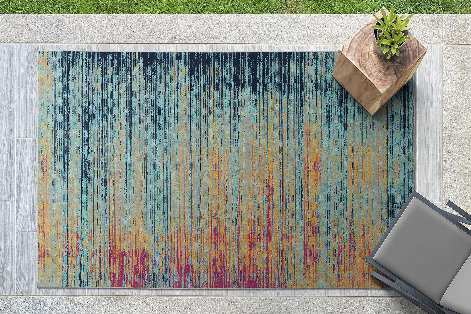 Kaleen Alfombra de área de 5’3″ x 7’3″ en multicolor, colección Zuma Beach para interiores y exteriores