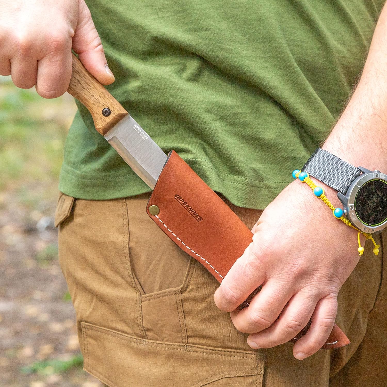 BPS Knives B1 SSH – Cuchillo bushcraft de acero inoxidable con funda de cuero, cuchillos de campamento, cuchillo de hoja fija de espiga completa