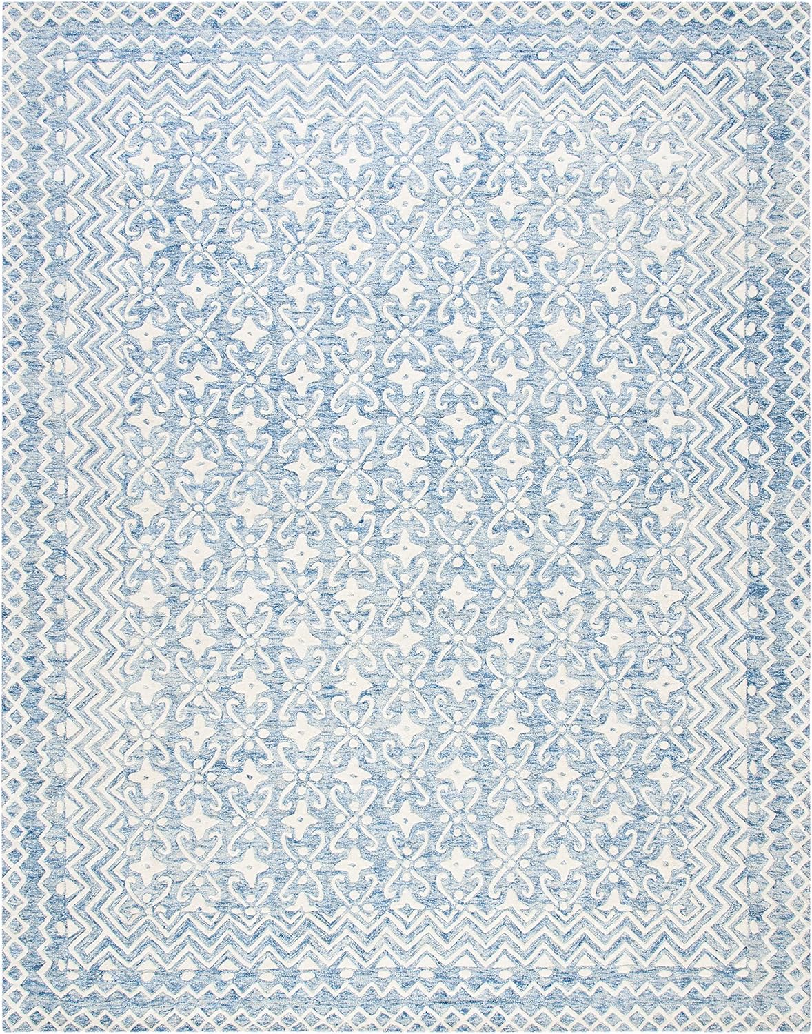 SAFAVIEH Blossom Collection BLM114M – Alfombra de lana prémium hecha a mano de 8 x 10 pies, azulmarfil