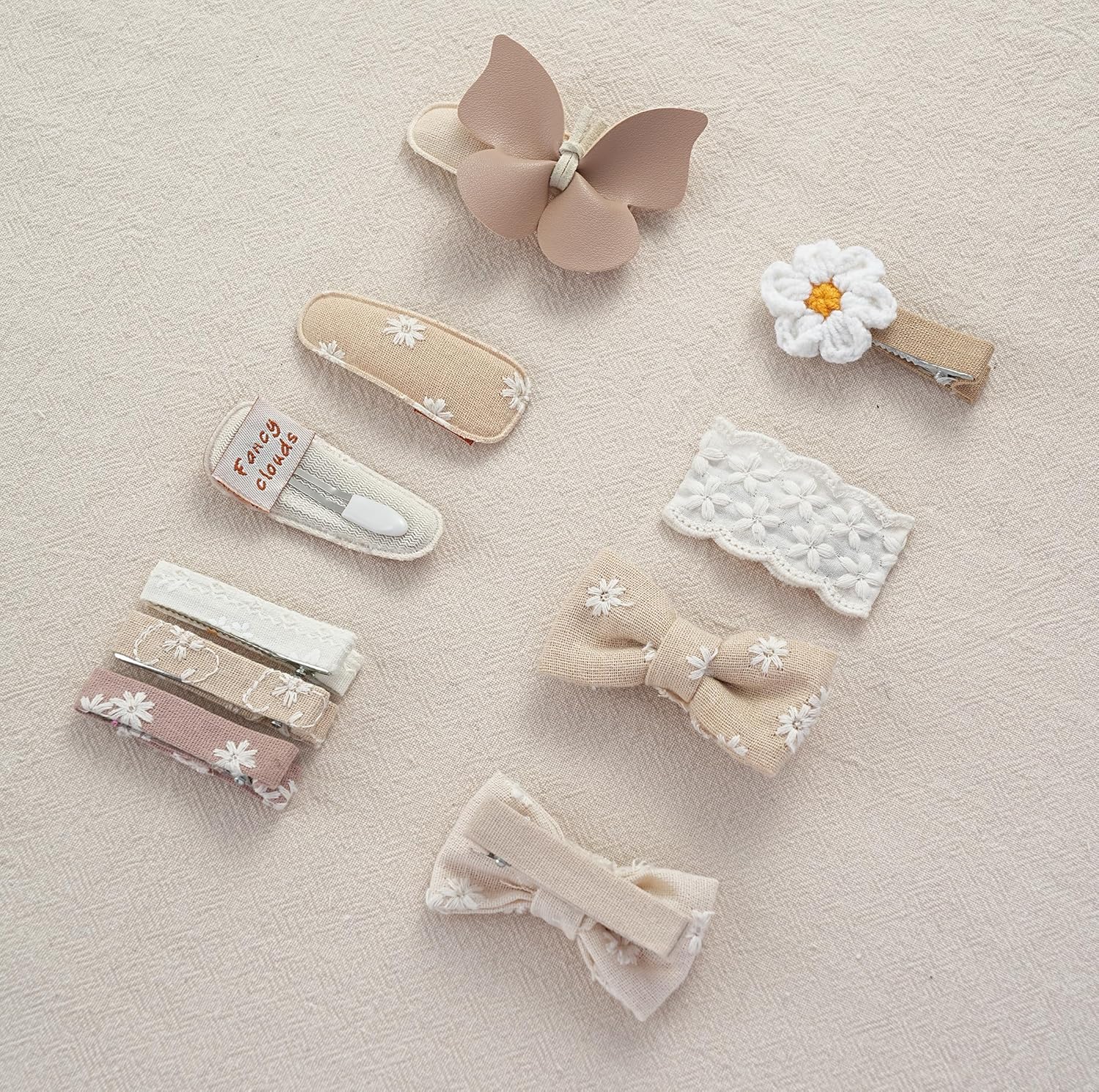13 pinzas para el cabello para niñas con lazos de flores de mariposa, pinzas de cocodrilo totalmente forradas de 2 pulgadas y pasadores, accesorios