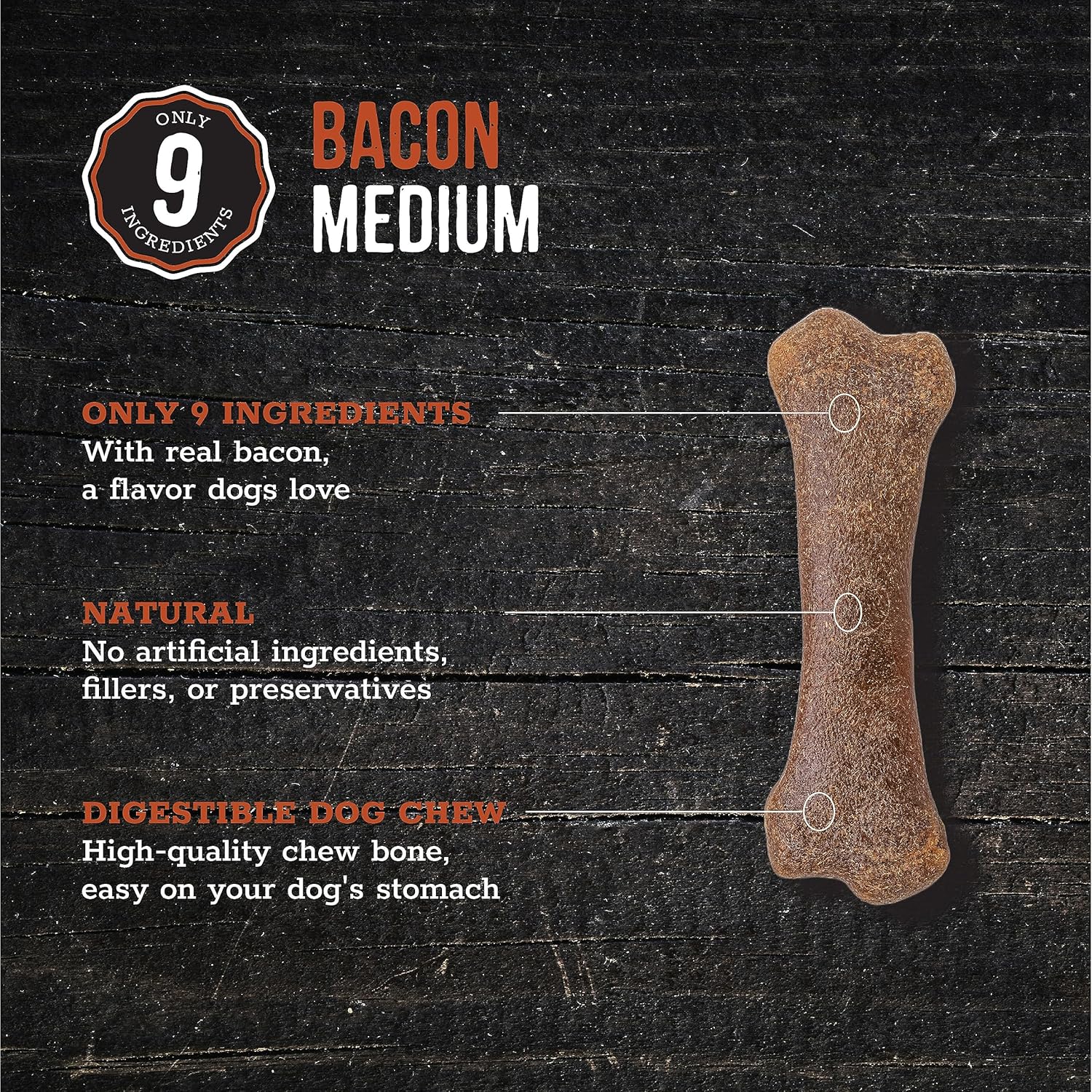 Wholesome Pride Masticables naturales y saludables para perros, paquete de 2 unidades, para perros medianos, sabor a tocino