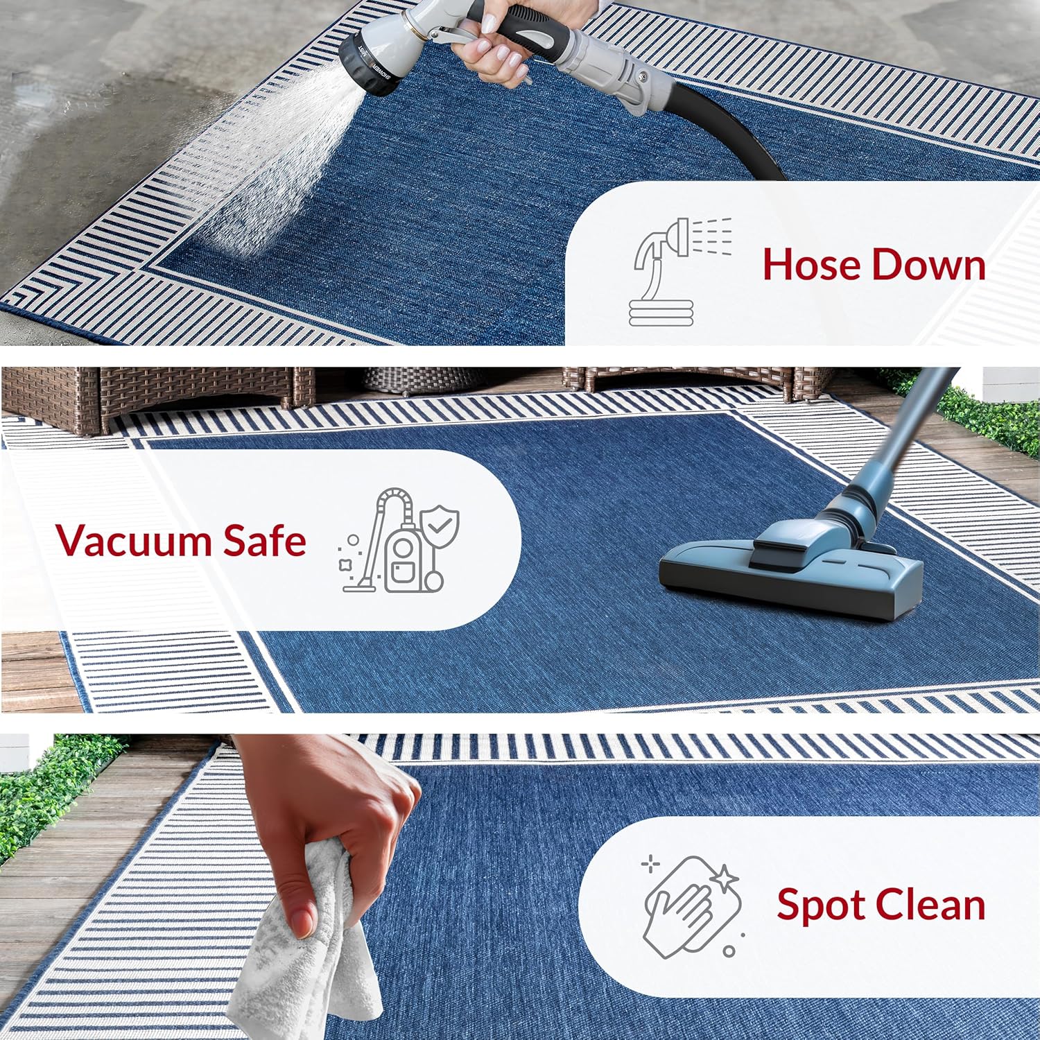 nuLOOM Asha – Alfombra de área con borde simple para interiores y exteriores, 4 x 6 pies, color azul marino