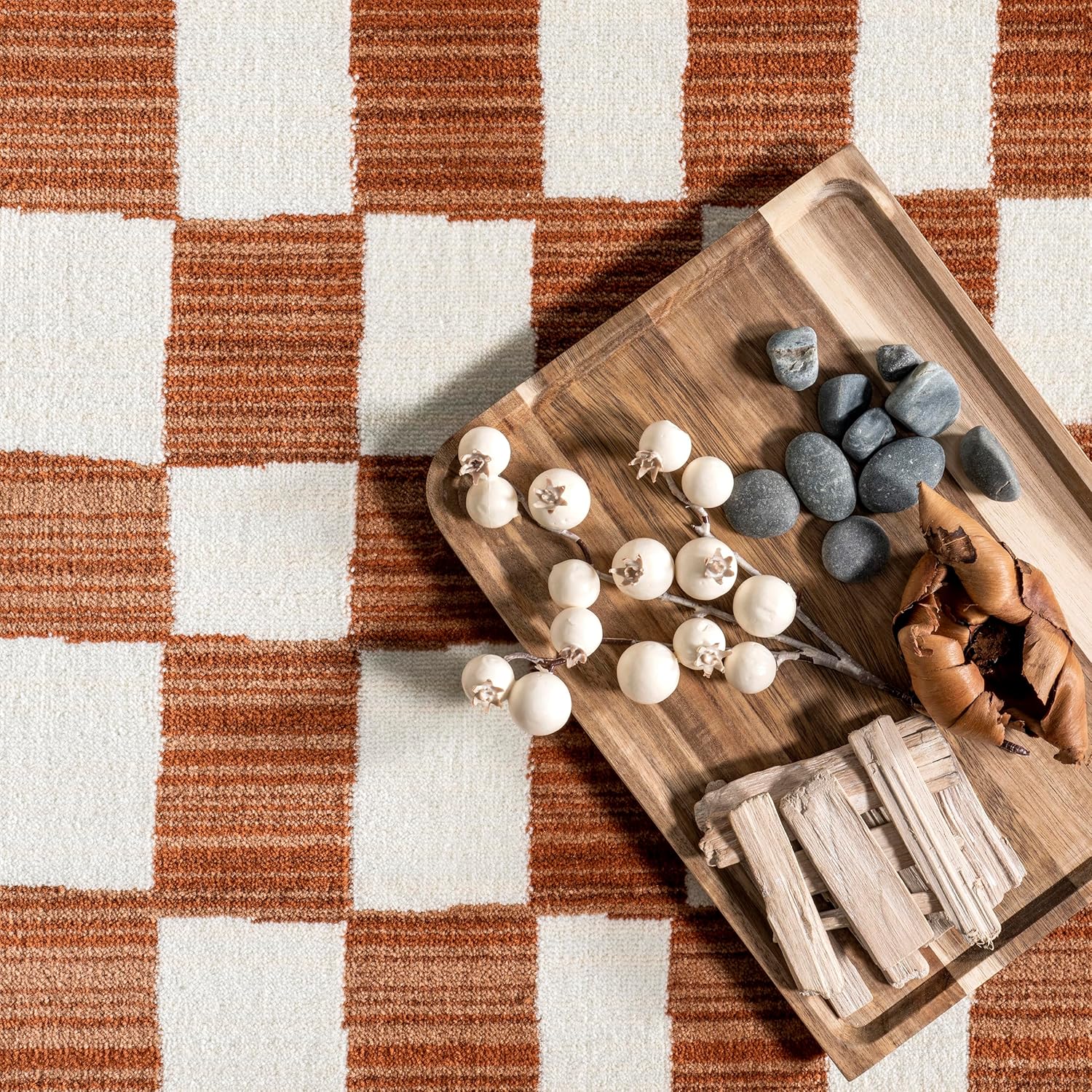 nuLOOM Dominique – Alfombra abstracta con flecos a cuadros, 6 pies 7 pulgadas x 10 pies 2 pulgadas, naranja