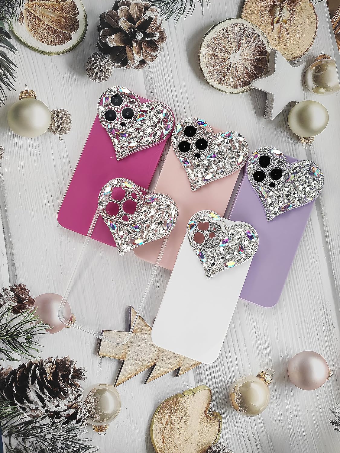 Bonita funda para iPhone 13 Mini con purpurina 3D, con gemas de corazón estéticas brillantes, bonita funda de poliuretano termoplástico suave para