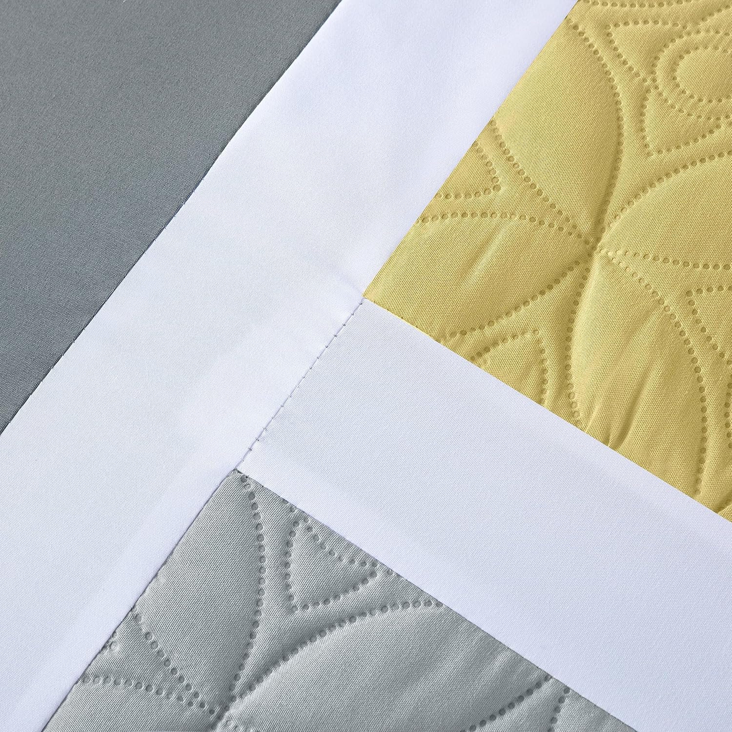 Chezmoi Collection Bernard – Juego de edredón tamaño Queen de 7 piezas con sábanas, edredón ligero, color amarillo, gris carbón, medallón acolchado,