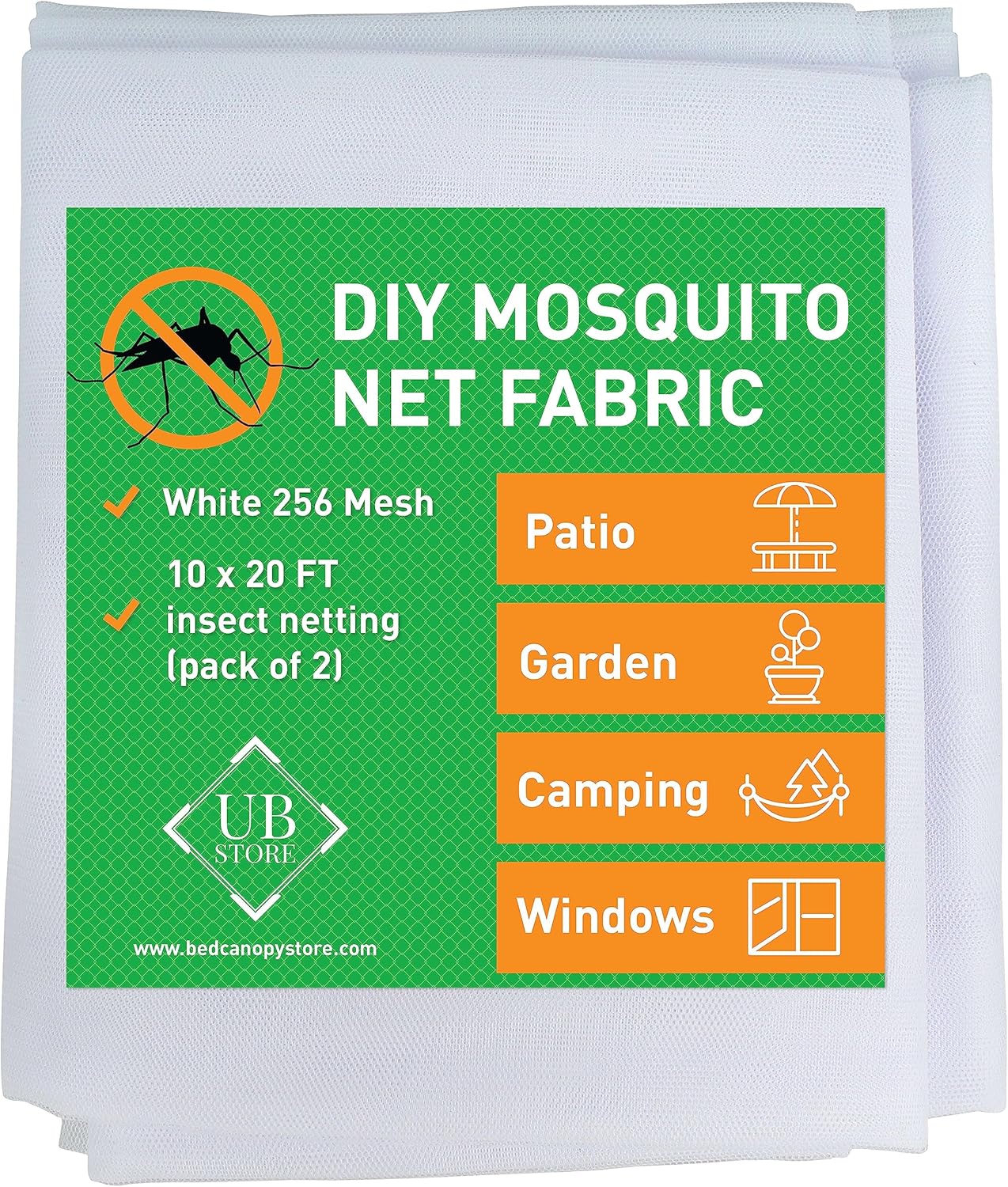 Mosquitera blanca de bricolaje  Paquete de 2 redes de 10 x 20 pies  Cubierta de insectos para jardín, patio, exterior y ventanas  Varios tamaños en