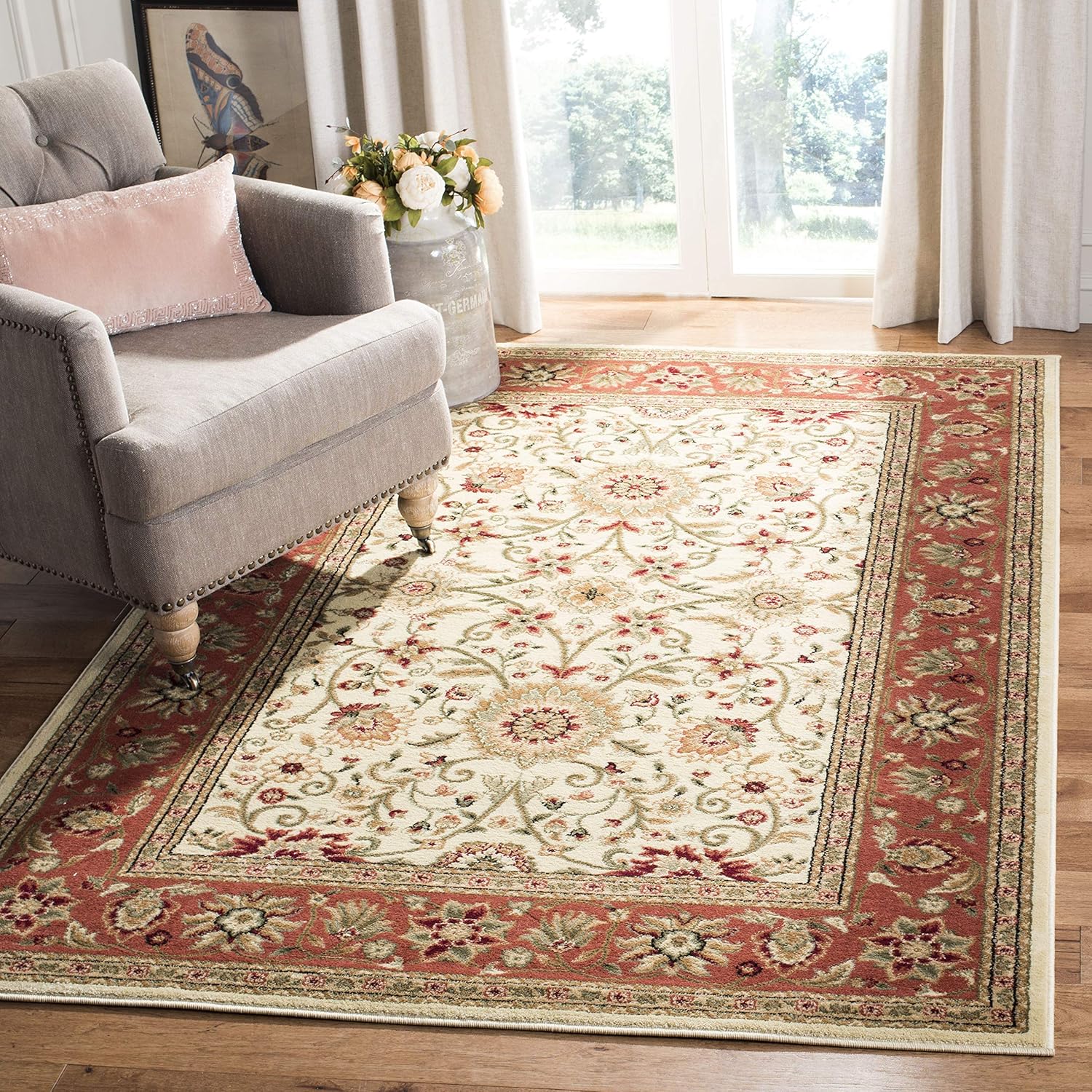 SAFAVIEH Lyndhurst Collection LNH212R – Alfombra cuadrada de 3 pies 3 pulgadas, color marfilóxido, tradicional oriental, no desprende pelusa, para