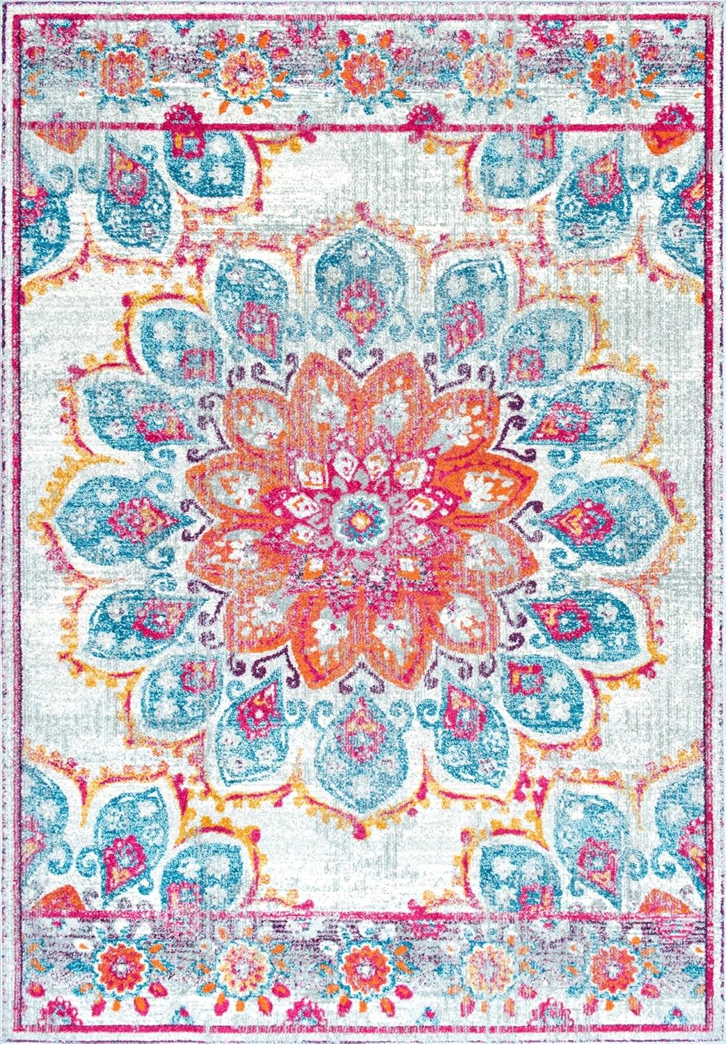 nuLOOM Kiyoko – Alfombra de gran tamaño, diseño floral, color turquesa de 2′ 8″ x 8′, Tela, Rosado