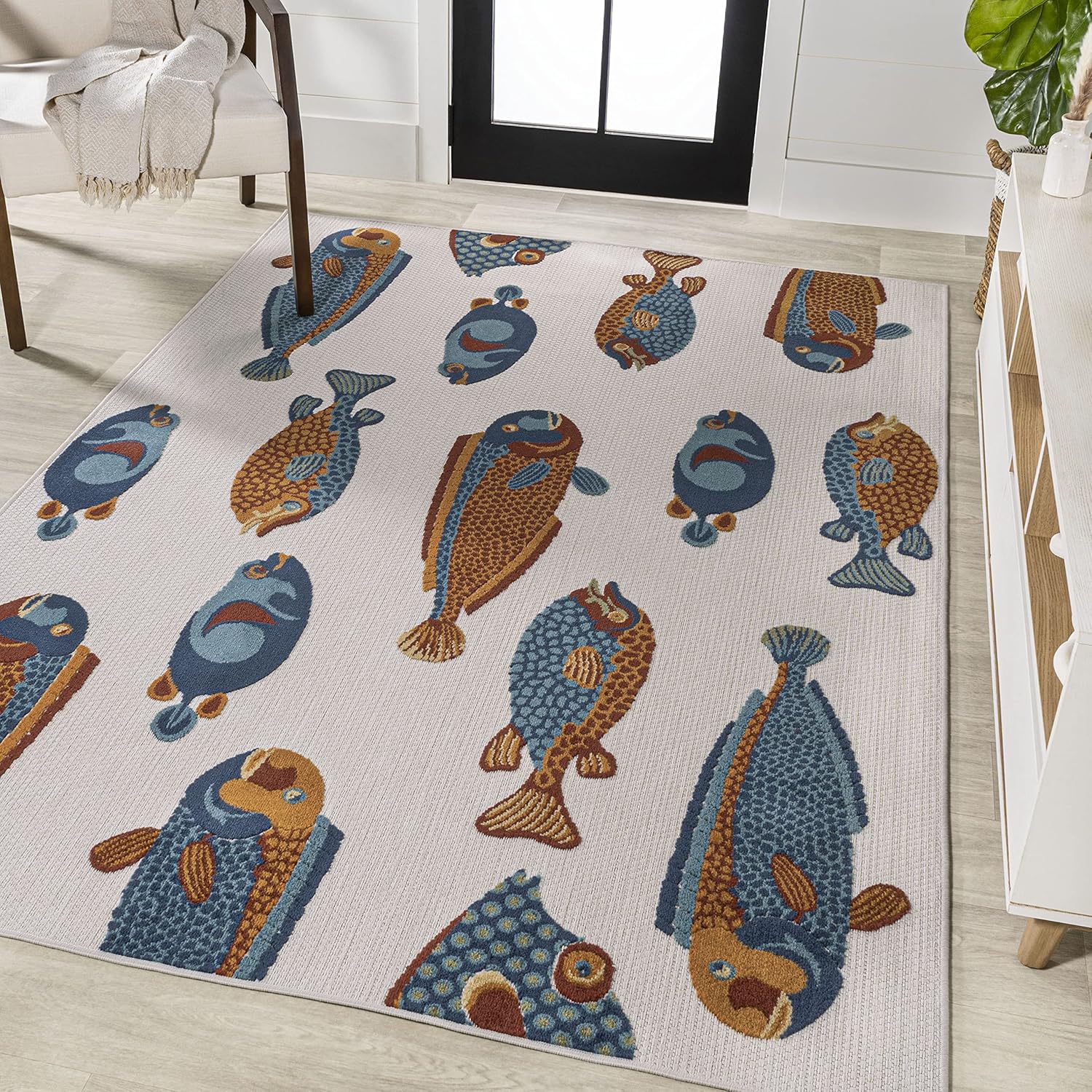 JONATHAN Y AMC114A-3 Algarve – Alfombra moderna para interiores y exteriores, estilo náutico, costero, casual, fácil limpieza, dormitorio, cocina,
