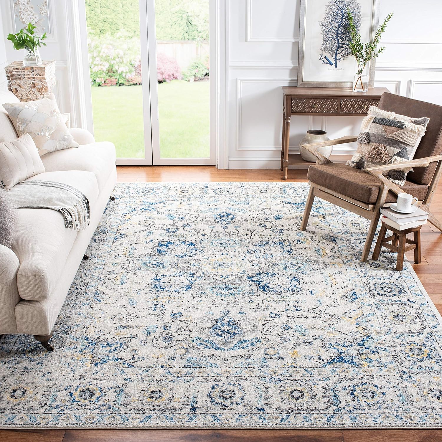 Safavieh – Alfombra envejecida, color crema y azul marino, estilo medallón, colección Madison