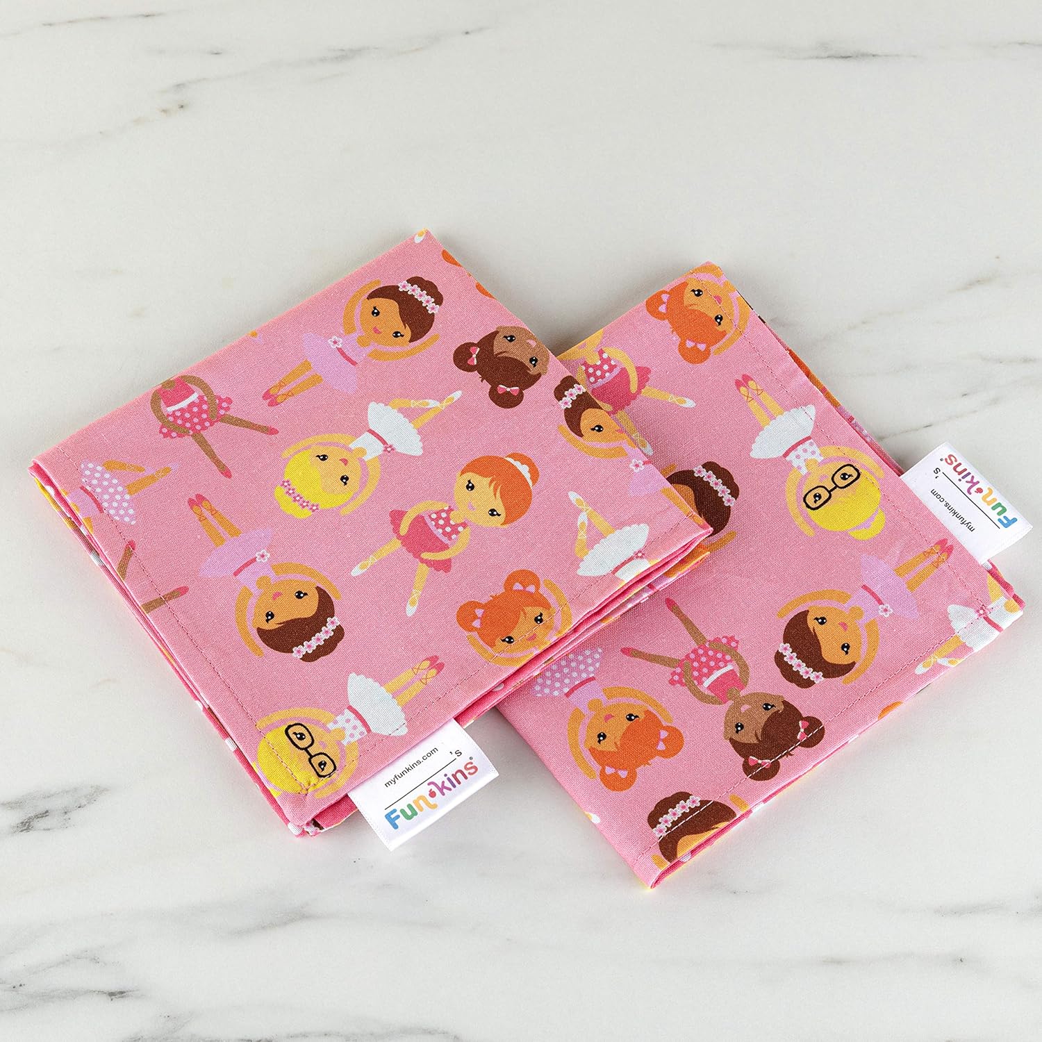 Funkins – Servilletas de tela reutilizables para niños, 12 x 12 pulgadas, 2 capas, gruesas, absorbentes, duraderas, lavables a máquina, etiqueta con