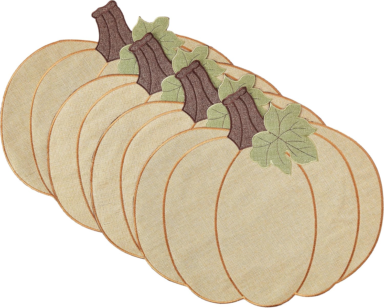 Violet Linen Juego de 4 manteles individuales bordados de poliéster con diseño de calabaza de otoño y cosecha de Acción de Gracias, 12 x 18