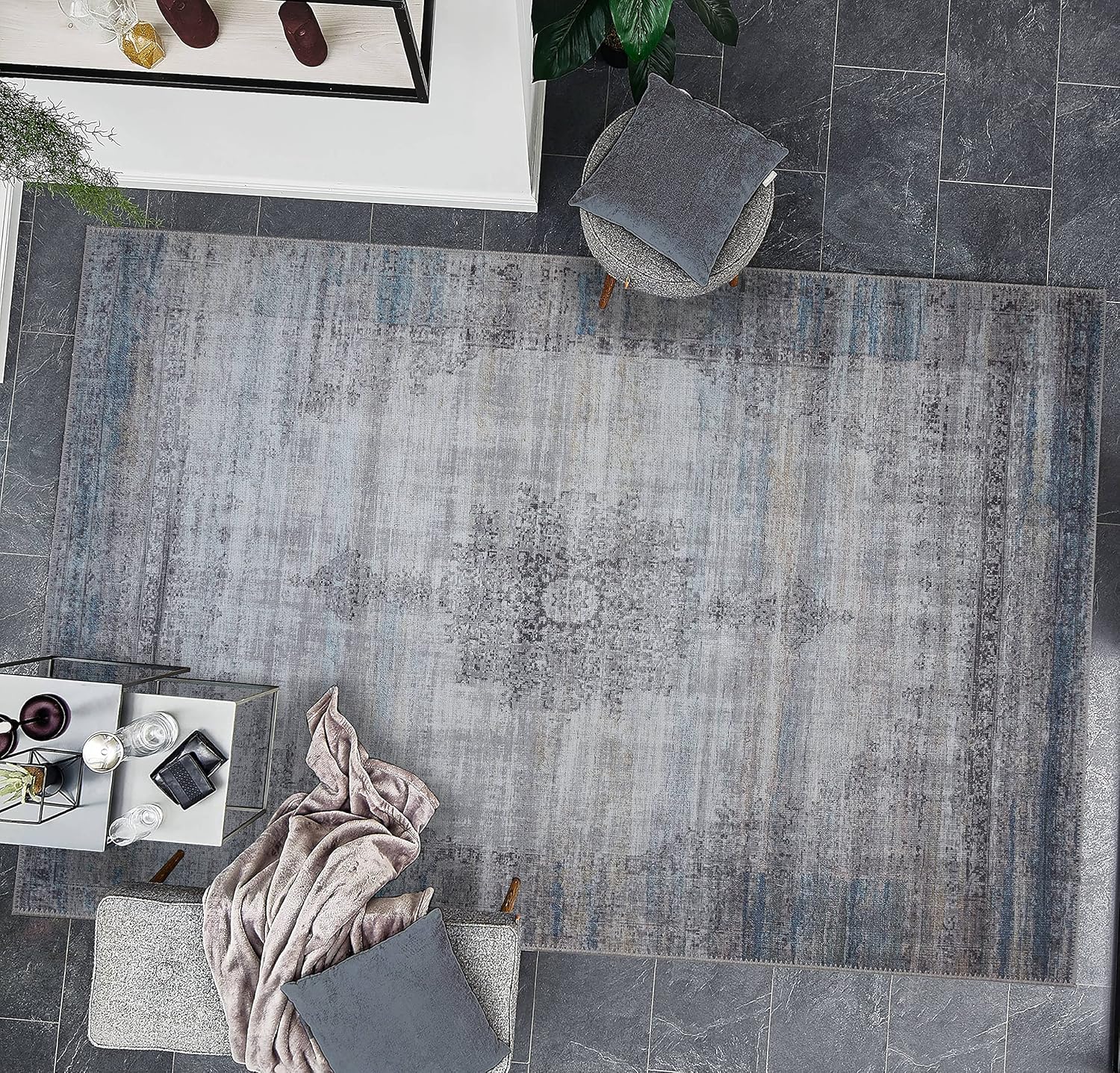 Adiva Rugs Alfombra lavable a máquina con parte trasera antideslizante para sala de estar, dormitorio, cuarto de baño, cocina, impresión vintage
