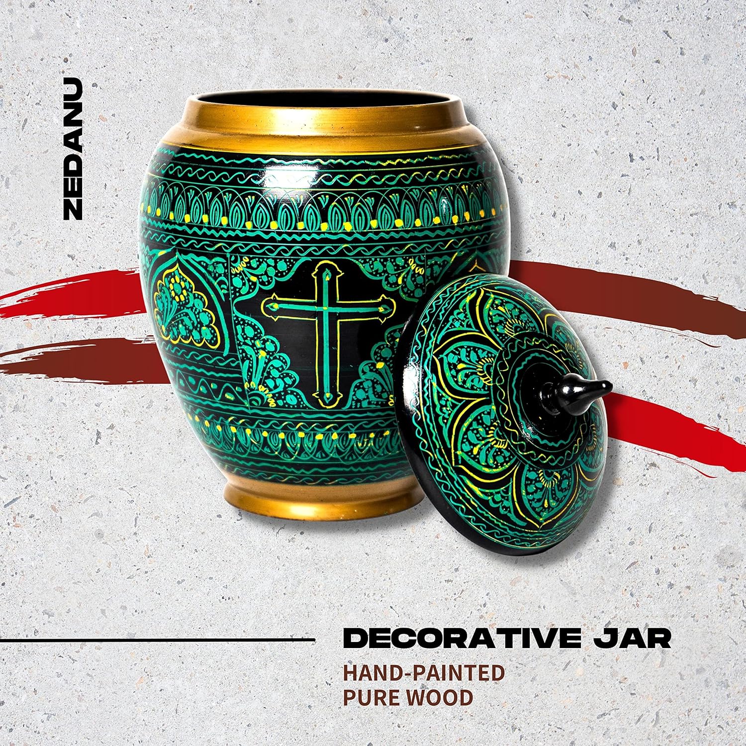 Tarro de madera con tapa, tarro decorativo, tarro de madera hecho a mano, tarro decorativo para decoración del hogar, hermoso centro de mesa para