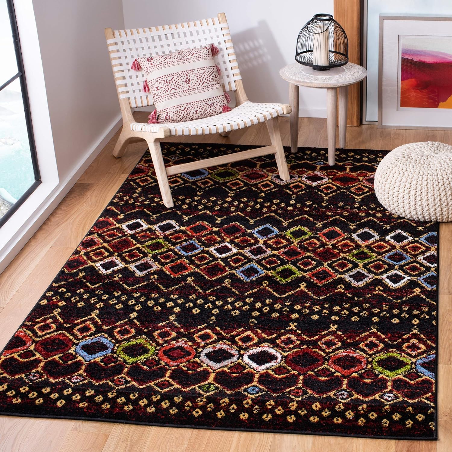 SAFAVIEH Amsterdam Collection AMS108P – Alfombra marroquí bohemia, que no desprende pelusa, para sala de estar, dormitorio, comedor, oficina en