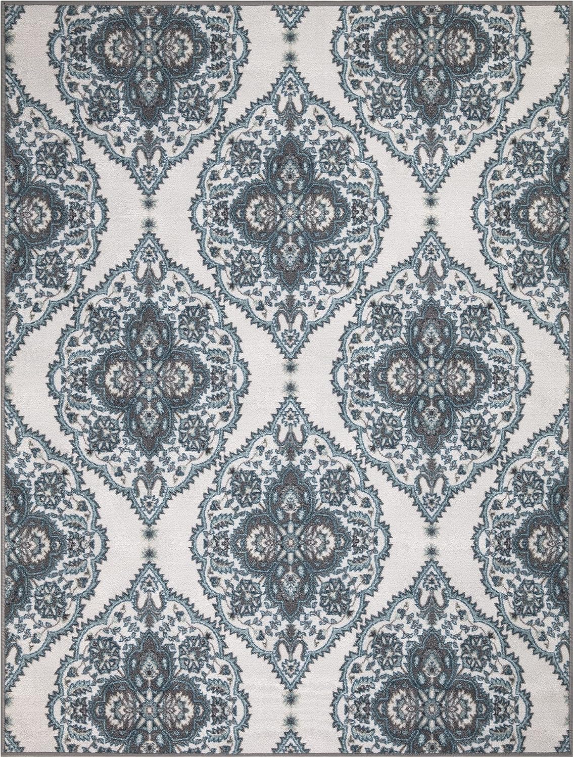 Ottomanson Ottohome Collection – Alfombra antideslizante de goma con diseño marroquí moderno de 5 x 7 pies, 5 x 6 pies 6 pulgadas, color blanco roto