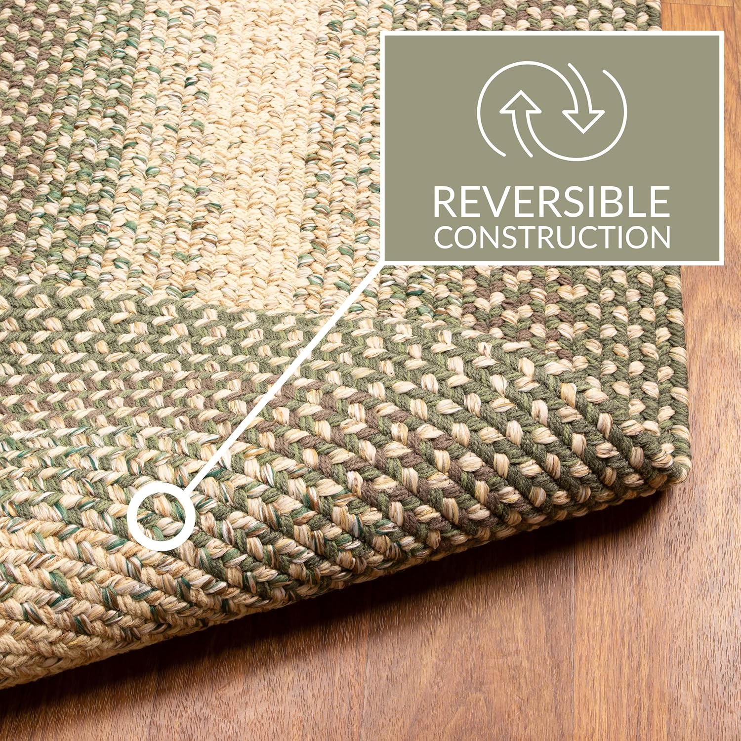 Super Area Rugs Braided Rugs Farmhouse – Alfombra trenzada Ridgewood para sala de estar, reversible, para interiores y exteriores, fabricada en