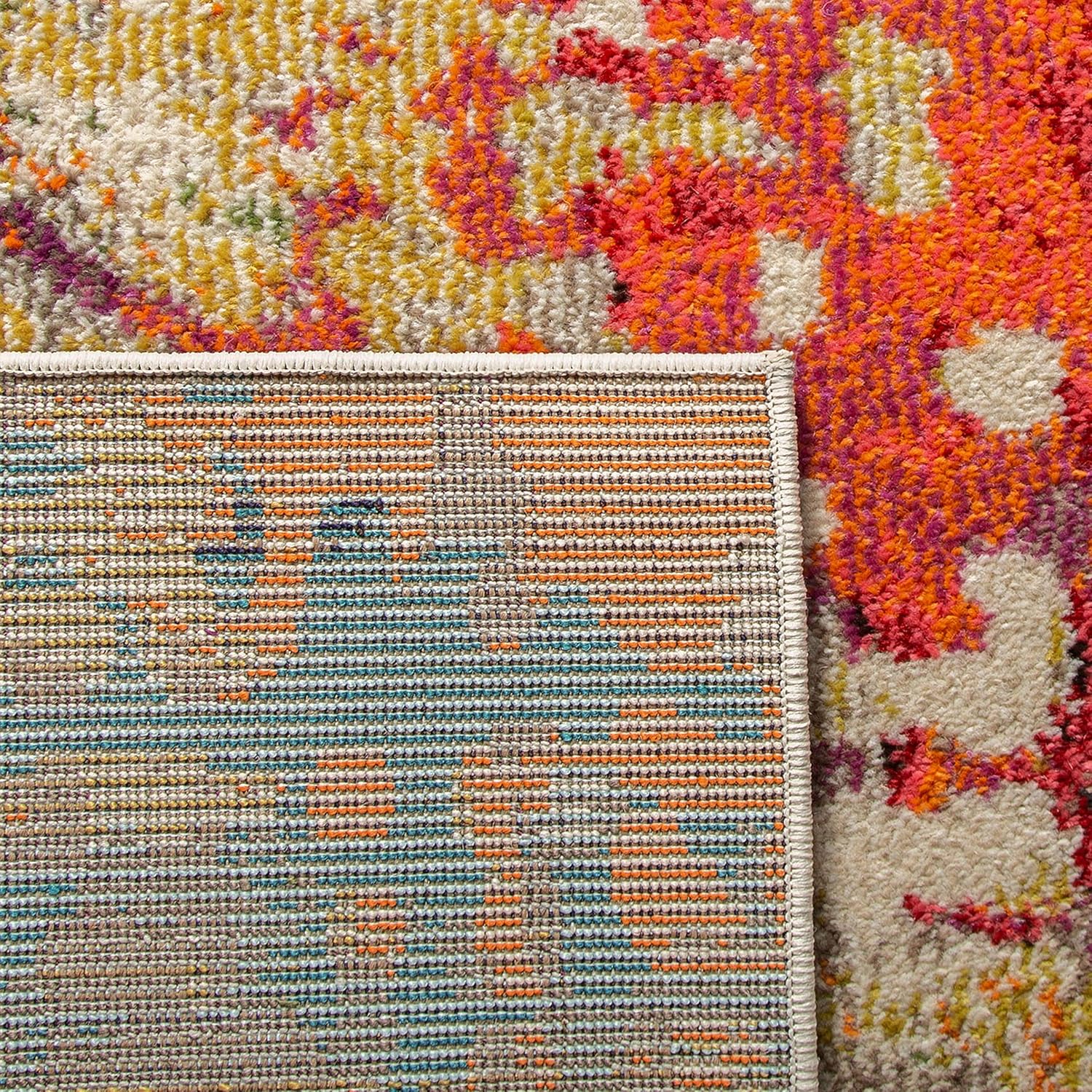SAFAVIEH Madison Collection – Alfombra cuadrada de 3 pies, color marfil y multicolor, diseño bohemio abstracto envejecido, no desprende pelusa y de