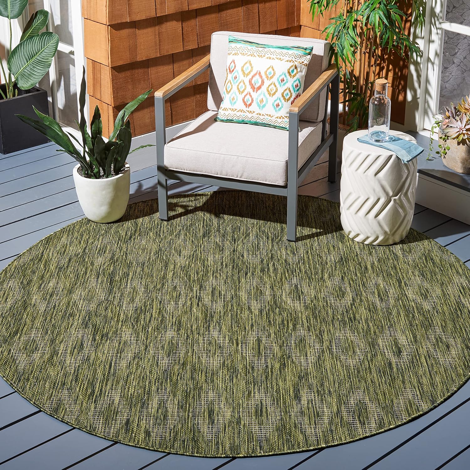 SAFAVIEH Courtyard Collection CY8522 – Alfombra redonda de 6 pies 7 pulgadas x 6 pies 7 pulgadas, color verde oliva para interiores y exteriores,