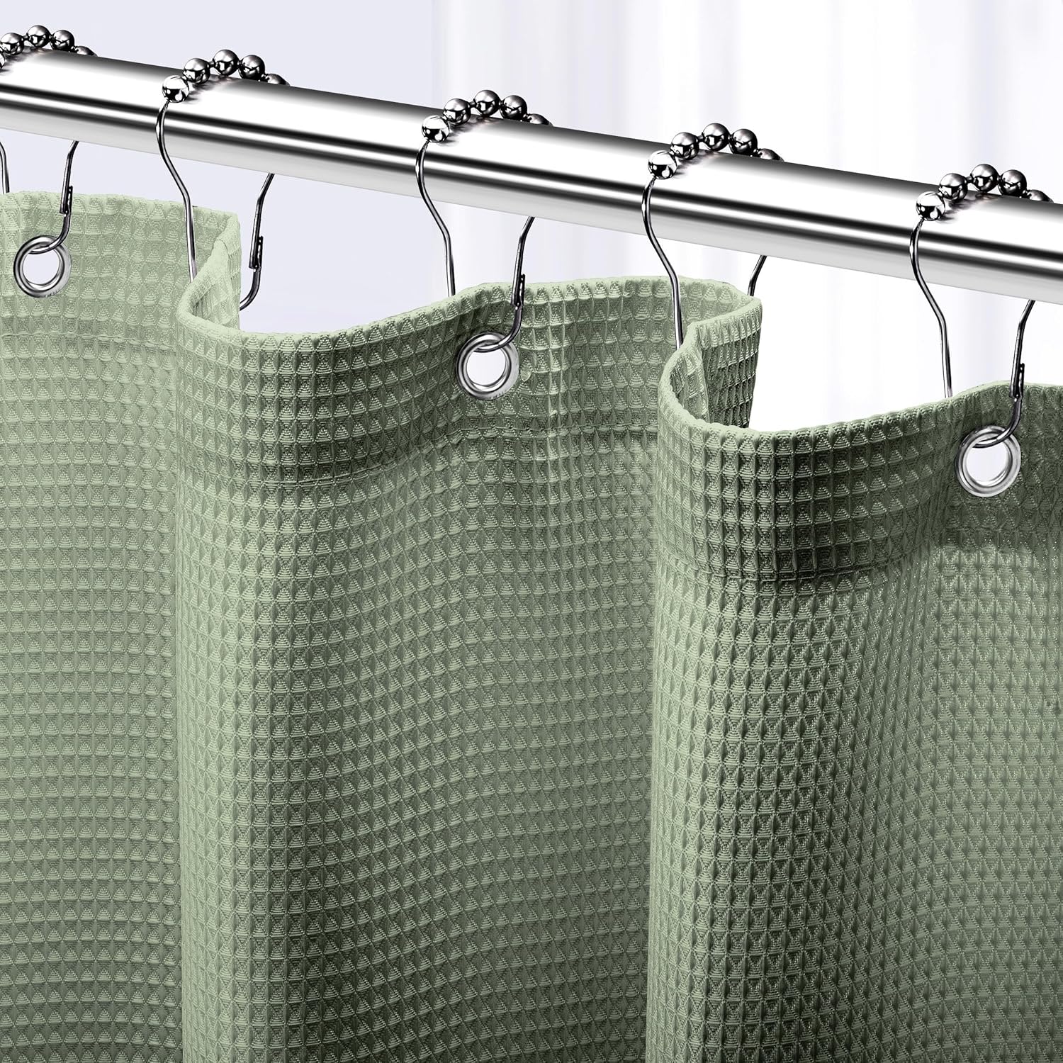 NEATERIZE Cortina de ducha verde salvia, cortinas de ducha estilo hotel verde salvia para baño con diseño de gofre, 72 x 78 pulgadas, cortina de