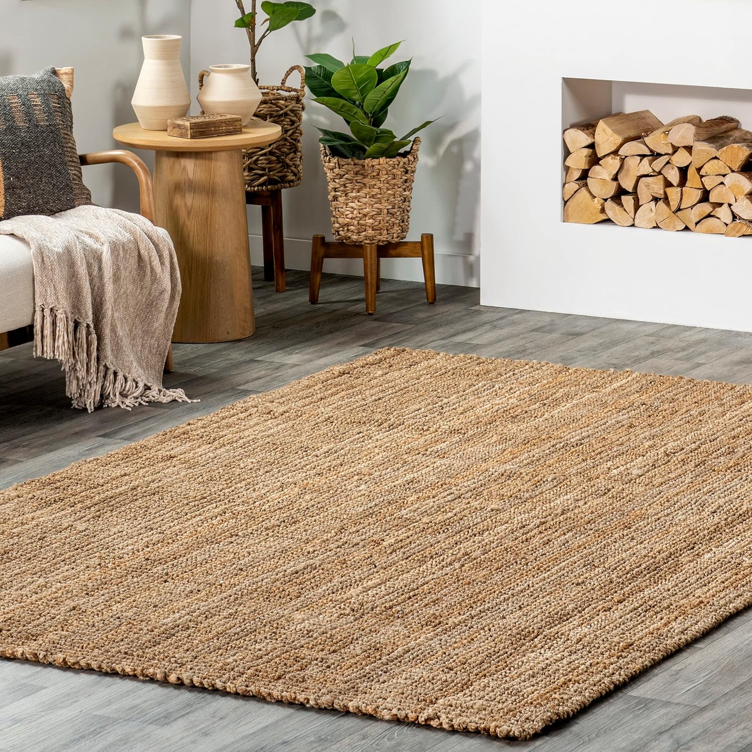 nuLOOM Ashli – Alfombra sólida de yute estilo casa de campo, 2 pies 6 pulgadas x 8 pies, color natural
