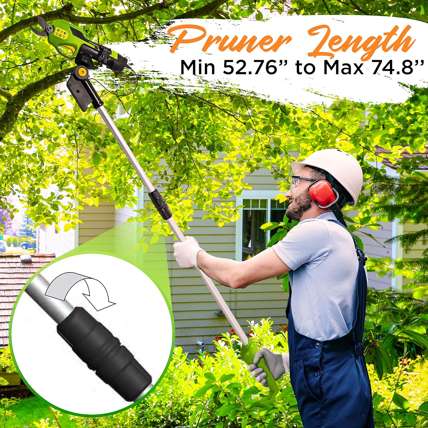 Serenelife Tijeras de podar inalámbricas y cortador de ramas  Podadora eléctrica con mango telescópico para 6 pies de alcance  Batería recargable y