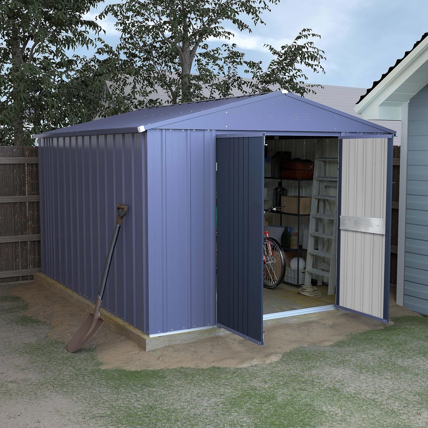 VEIKOU Cobertizo de almacenamiento de 8 x 10 pies con acero galvanizado grueso, cobertizo de almacenamiento al aire libre con puerta con cerradura y