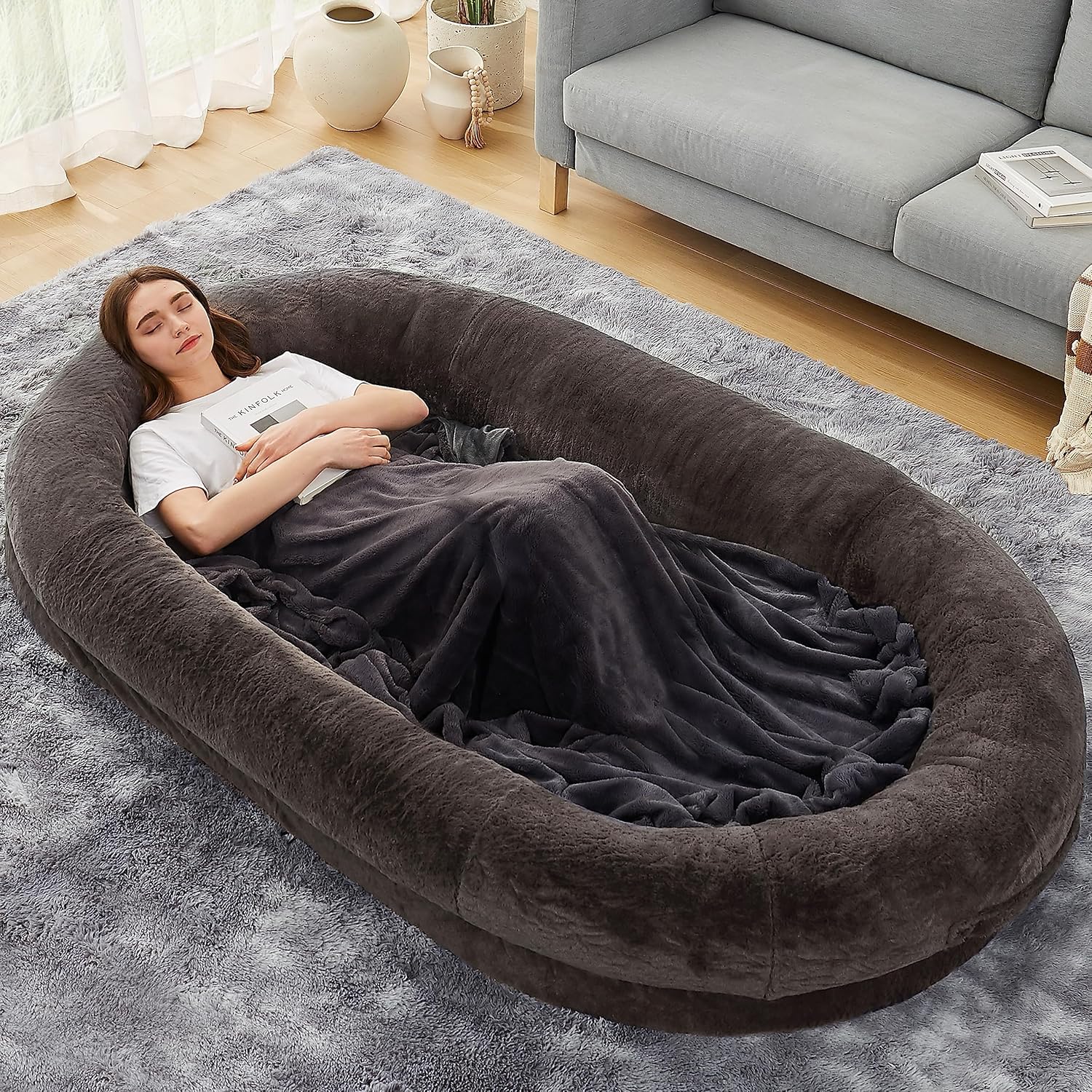 Cama humana extra grande para perro, cama de pelo de lujo de 260 GSM para personas, impermeable, lavable, cama gigante para perros humanos para