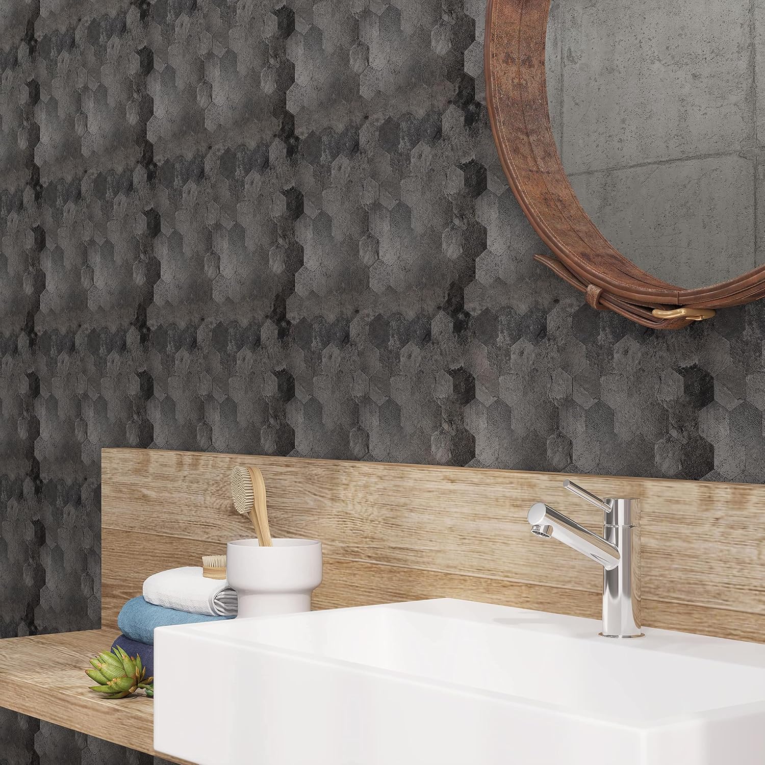 Avant Decor  8 azulejos  Azulejos hexagonales pequeños compuestos de piedra  Azulejos de cocina para despegar y pegar  Azulejos de pared para pegar