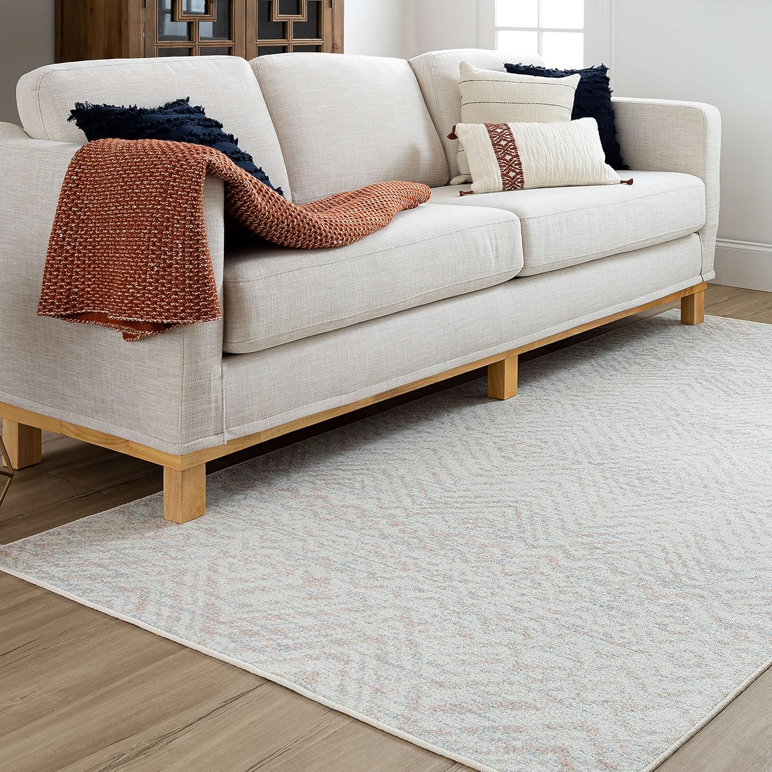 Mohawk Home Zig Zag – Alfombra de área a rayas color crema marfil de 4 x 6 pies, perfecta para entrada, lavandería, pasillo