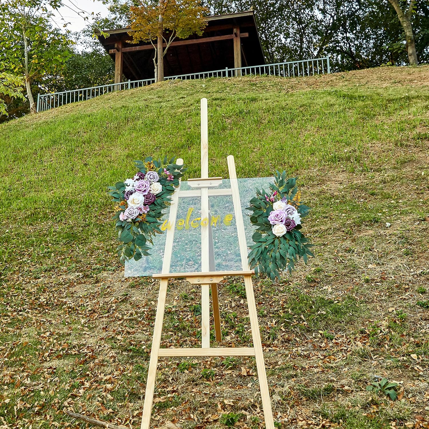 AitnWoy Kit de flores artificiales para arco de boda, 2 unidades, flores de rosas de seda, peonía de seda, letrero de bienvenida para ceremonia de