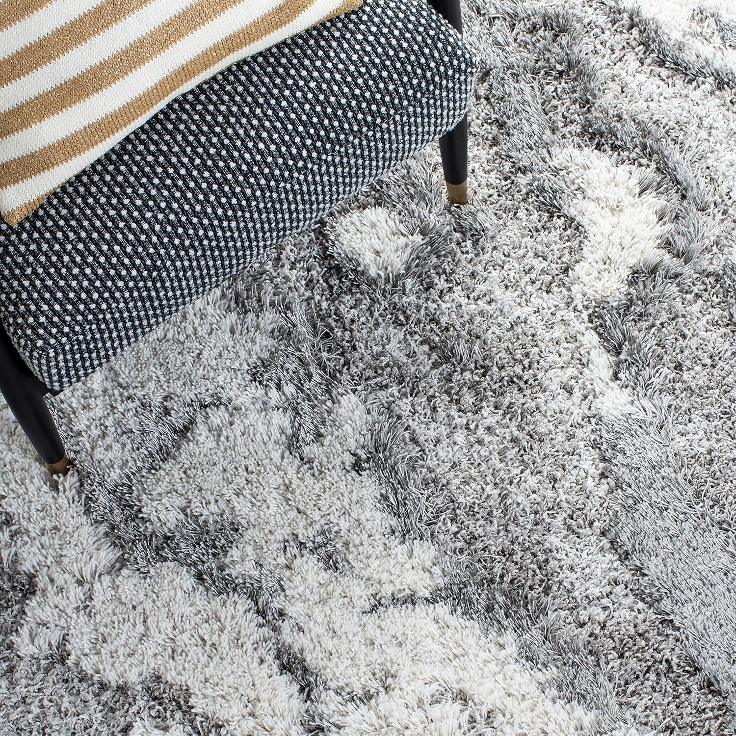 SAFAVIEH Horizon Shag Collection – Alfombra de área de 8 x 10 pies, color gris y marfil, diseño abstracto moderno, no desprende pelusa y de fácil