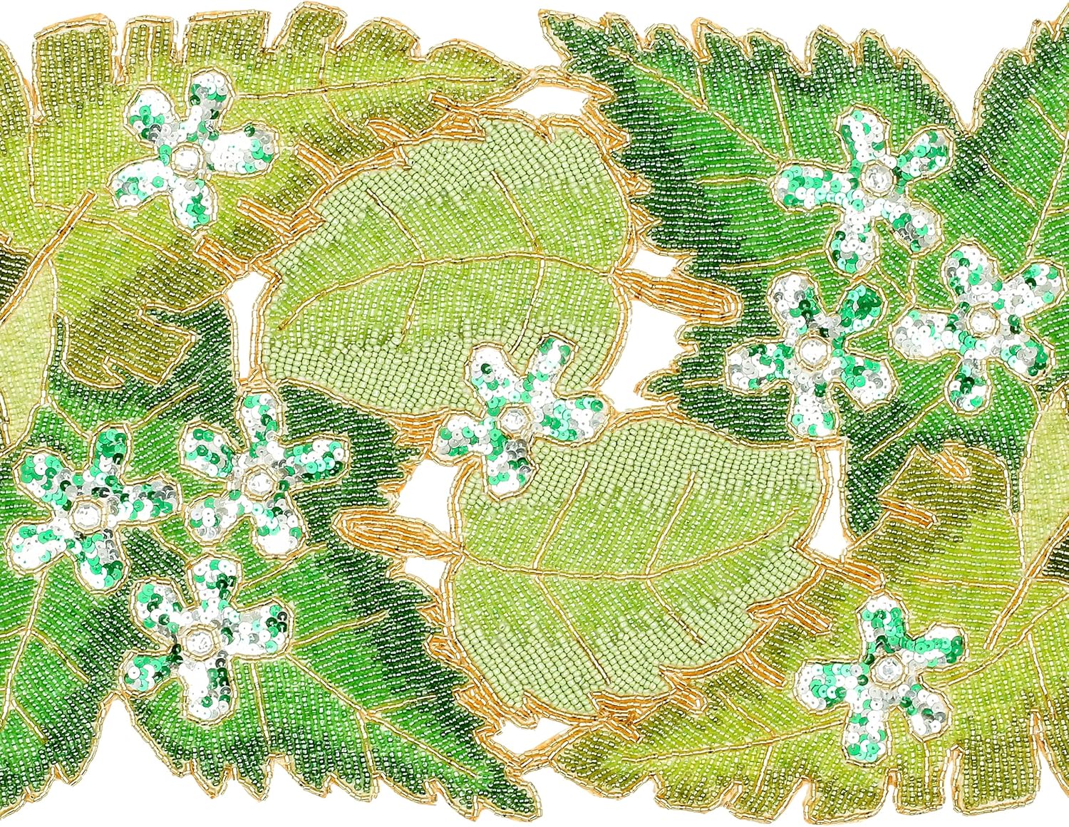 Camino de mesa con cuentas de hojas verdes de 36 pulgadas de largo, hermoso y elegante camino decorativo brillante perfecto para decoración de mesa