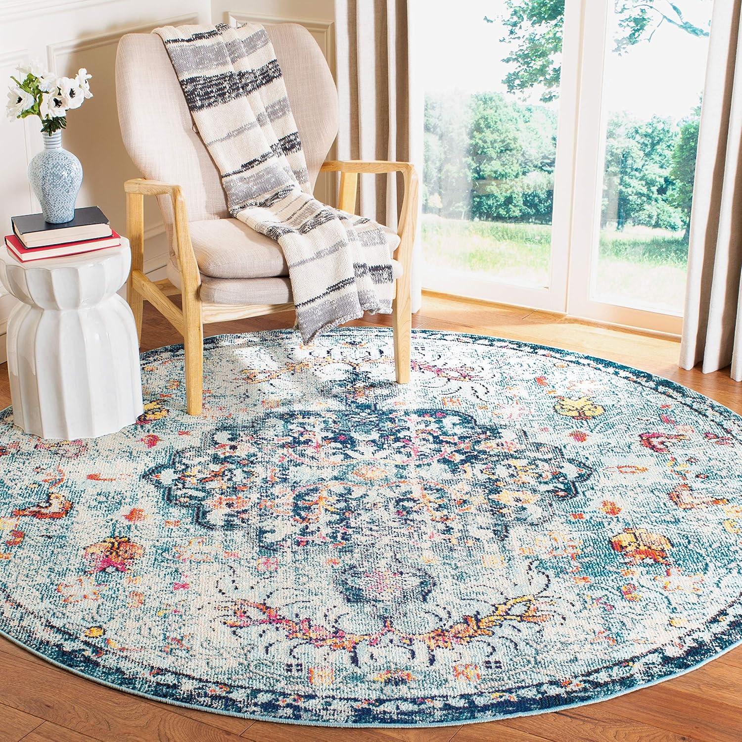 SAFAVIEH Colección Madison MAD447K – Tapete bohemio con medallón antiguo y elegante, no desprende pelusa, para sala, dormitorio, comedor, vestíbulo,