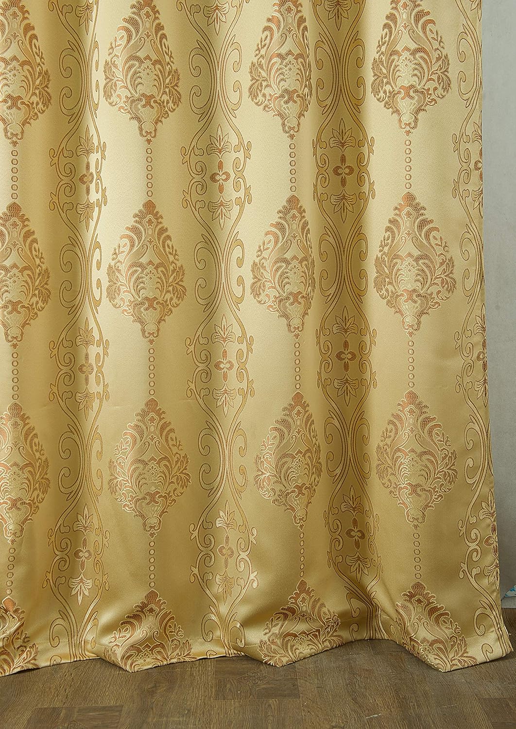 Rosetta – Panel de cortina jacquard texturizado con cenefa adjunta de 18 pulgadas, 54 x 84 pulgadas, dorado