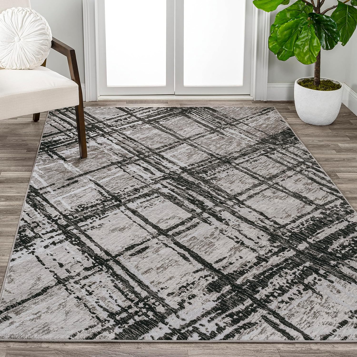 Eyely ROS201D-4 – Alfombra de seda con diseño de orquídea de seda, moderna, abstracta, de transición, contemporánea, sólida y a rayas, para