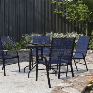 Merrick Lane Juego de 4 sillas de patio de la serie Manado, material Flex Comfort color azul marino, marco de metal con recubrimiento en polvo, Merrick Lane Juego de 4 sillas de patio de la serie Manado, material Flex Comfort color azul marino, marco de metal con recubrimiento en polvo,