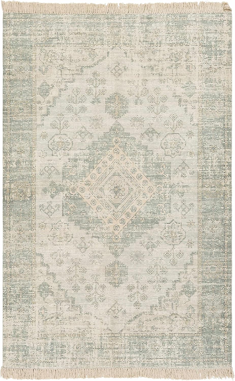 Hauteloom Undy – Alfombra tejida a mano, tradicional, vintage, para sala de estar y dormitorio, de algodón, sin pilas, diseño de medallón persa