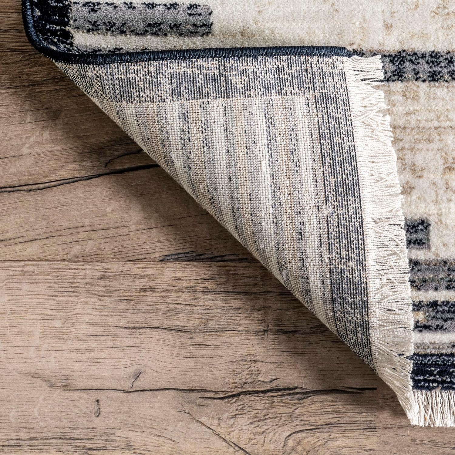 nuLOOM Delfina – Alfombra marroquí a rayas con flecos, 5 x 8, beige