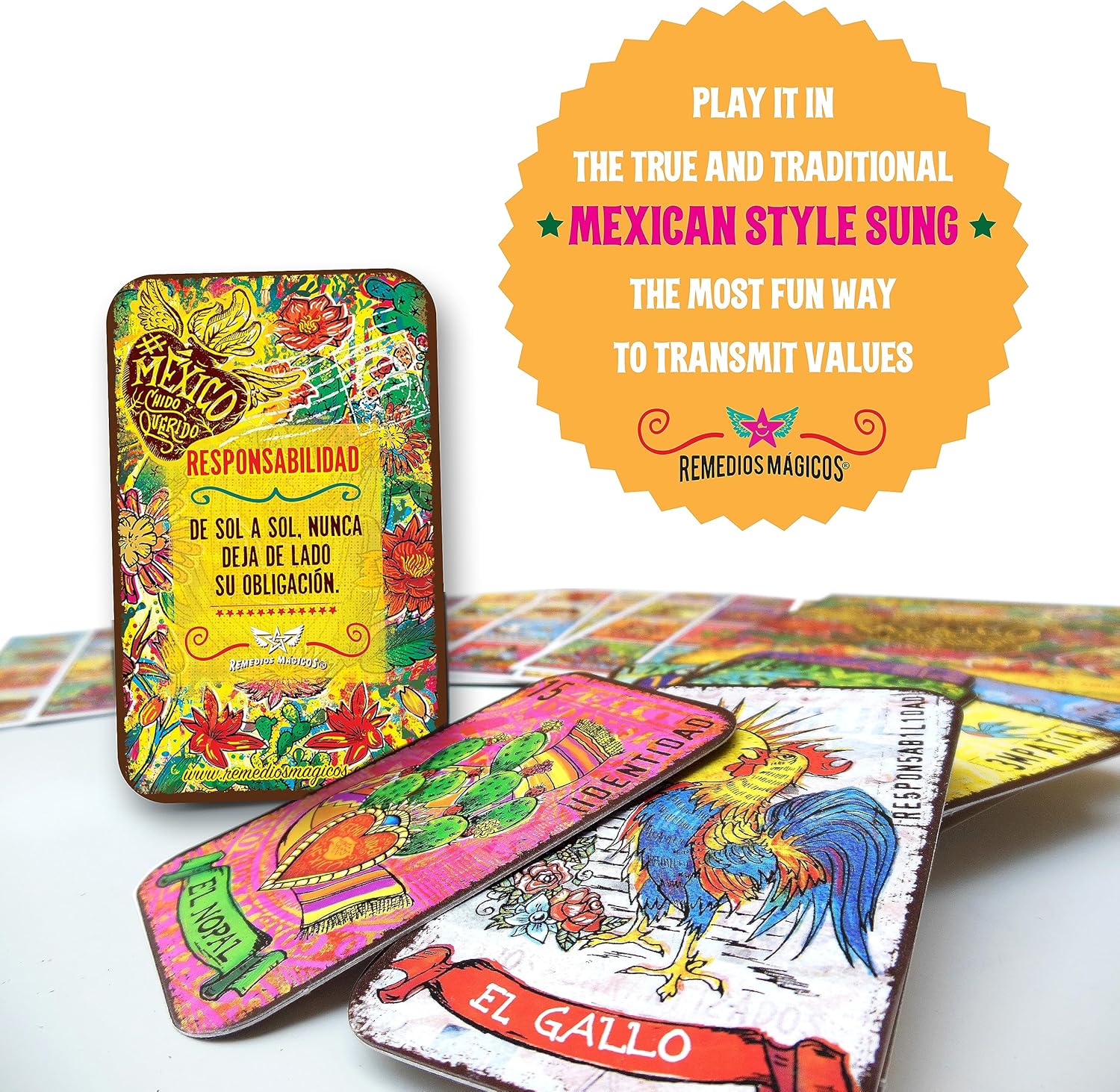 Deluxe Mexican Loteria como se ve en Shark Tank México – Set de bingo mexicano – La forma más divertida de aprender valores y español (Lotería de