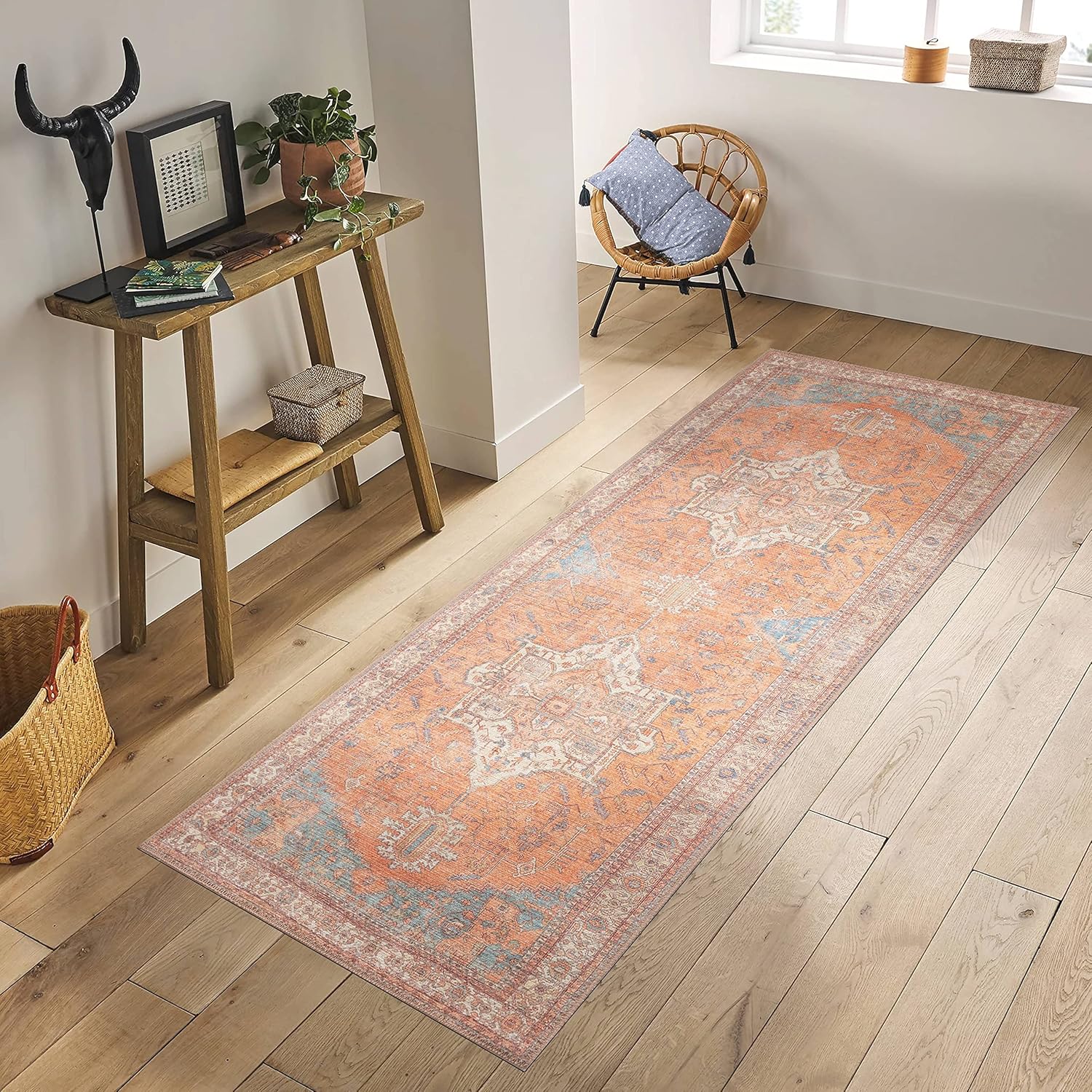 GLN Rugs Alfombra lavable a máquina, estilo vintage, persa, bohemio, estética, envejecida, parte trasera antideslizante, decoración del hogar para