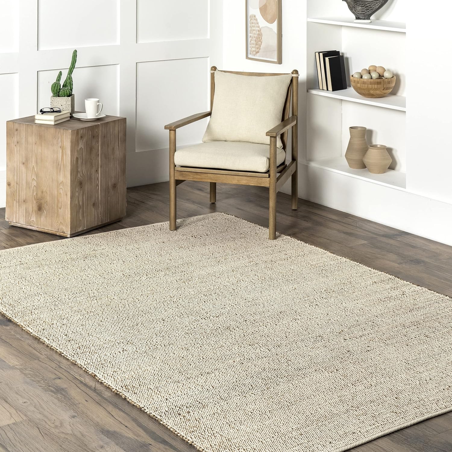 nuLOOM Alfombra redonda Elfriede de yute y algodón tejida a mano, 6 unidades, estilo rústico sólido, diseño tejido, fibra natural, para dormitorio,