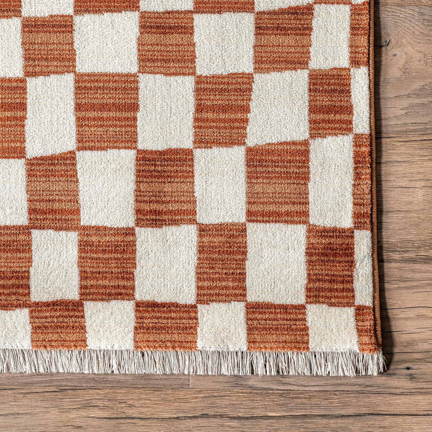 nuLOOM Dominique – Alfombra abstracta con flecos a cuadros, 6 pies 7 pulgadas x 10 pies 2 pulgadas, naranja