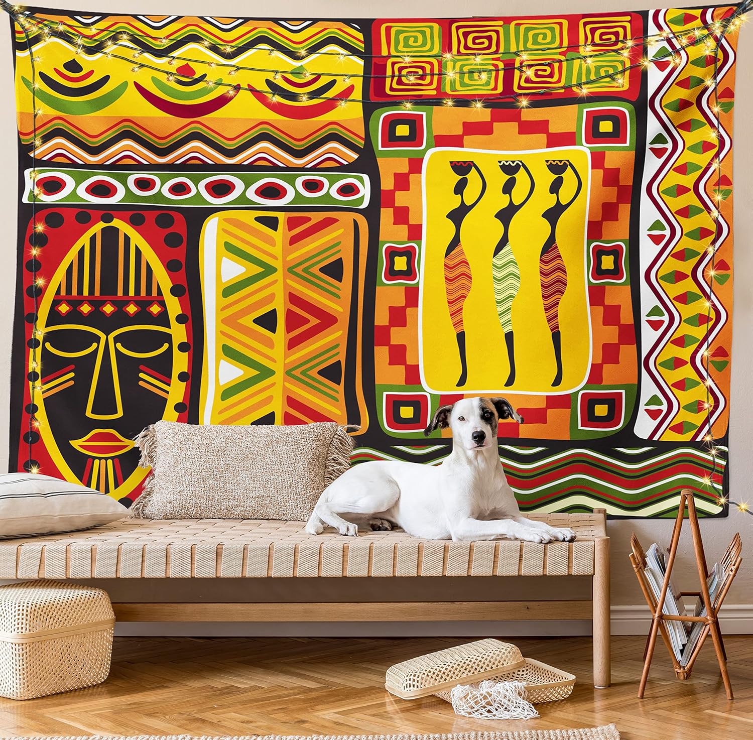 Ambesonne Tapiz africano, elementos históricos originales a rayas y rectangulares, diseño para colgar en la pared para dormitorio, sala de estar,