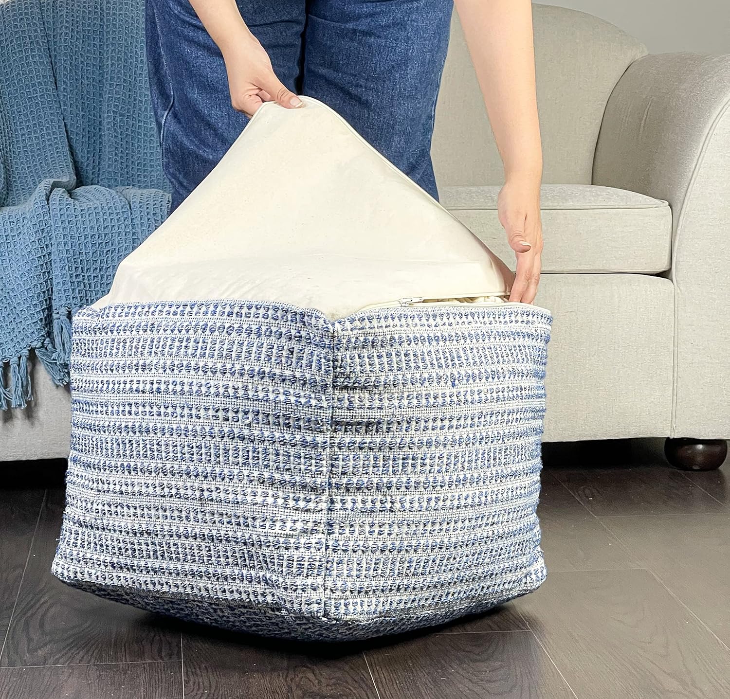 Chardin home Fundas otomanas sin relleno, acogedoras y bohemias, asientos casuales hechos a mano, reposapiés, almohada cuadrada de piso para el